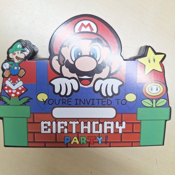 Gamer Birthday Party Invitations With Envelopes 24 Star Power Mario Luigi - Picture 3 of 4